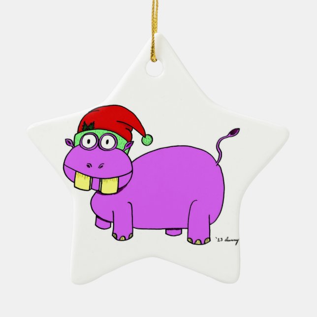 Xmas Hippo Star Ornament - Red (Front)