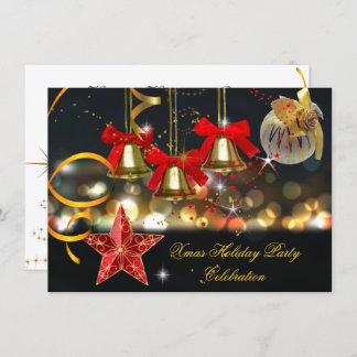 Xmas Holiday Christmas Party Gold Red Black Invitation