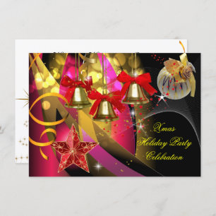 Xmas Holiday Christmas Party Pink Gold Red Black Invitation