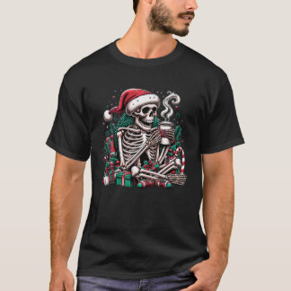 Xmas Holiday Funny Merry Christmas Skeleton Drinki T-Shirt