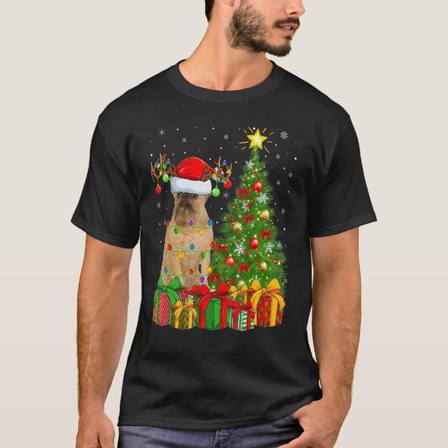 Xmas Holiday Light Santa Brussels Griffon Dog Chri T-Shirt (Front)