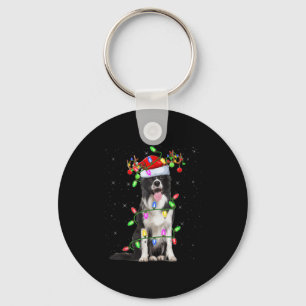 Xmas Holiday Lighting Santa Border Collie Dog Chri Key Ring