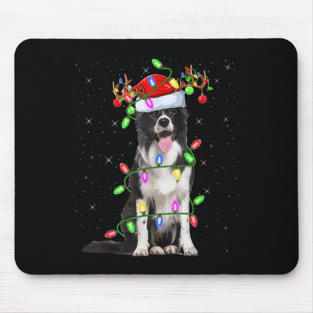 Xmas Holiday Lighting Santa Border Collie Dog Chri Mouse Pad (Front)