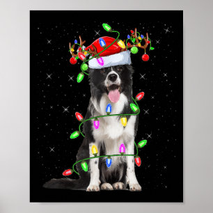 Xmas Holiday Lighting Santa Border Collie Dog Chri Poster
