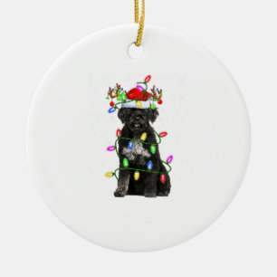 Xmas Holiday Lighting Santa Portuguese Water Dog C Ceramic Ornament