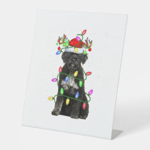 Xmas Holiday Lighting Santa Portuguese Water Dog C Pedestal Sign