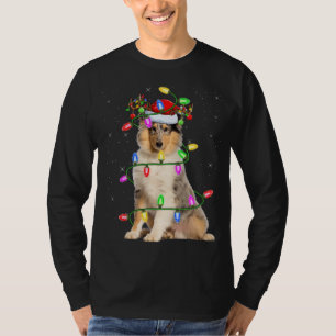 Xmas Holiday Lighting Santa Rough Collie Dog Chris T-Shirt