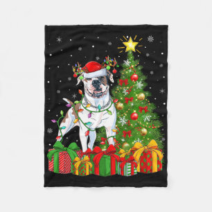 Xmas Holiday Lights Santa American Bulldog Christm Fleece Blanket