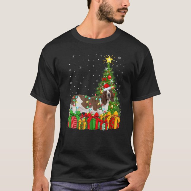 Xmas Holiday Lights Santa Basset Hound Dog Christm T-Shirt (Front)