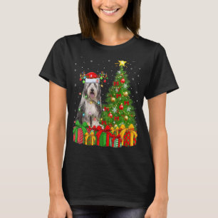 Xmas Holiday Lights Santa Bearded Collie Dog Chris T-Shirt