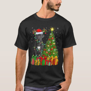 Xmas Holiday Lights Santa Cane Corso Dog Christmas T-Shirt