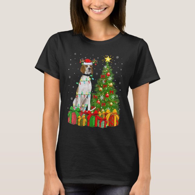 Xmas Holiday Lights Santa English Pointer Dog Chri T-Shirt (Front)