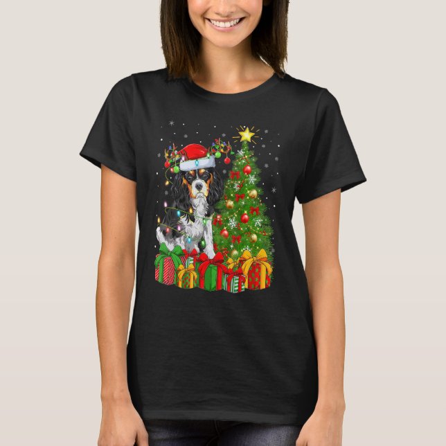 Xmas Holiday Lights Santa English Setter Dog Chris T-Shirt (Front)