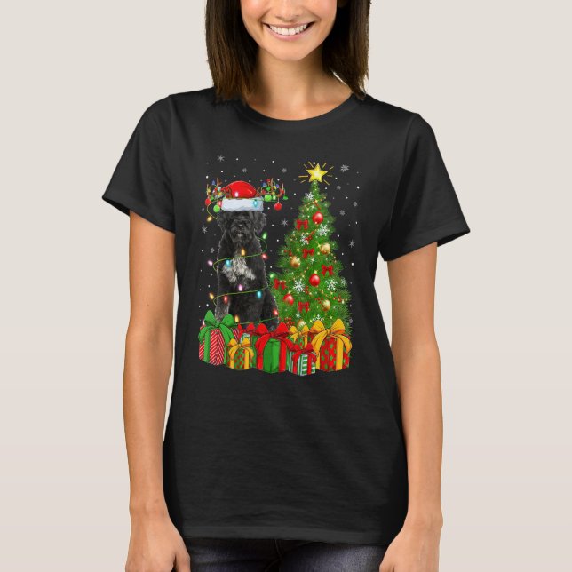 Xmas Holiday Lights Santa Giant Schnauzer Dog Chri T-Shirt (Front)