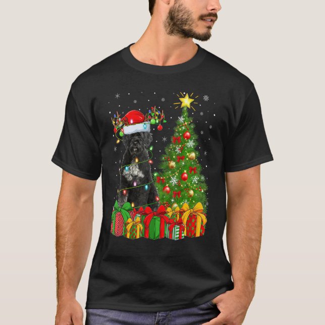 Xmas Holiday Lights Santa Giant Schnauzer Dog Chri T-Shirt (Front)