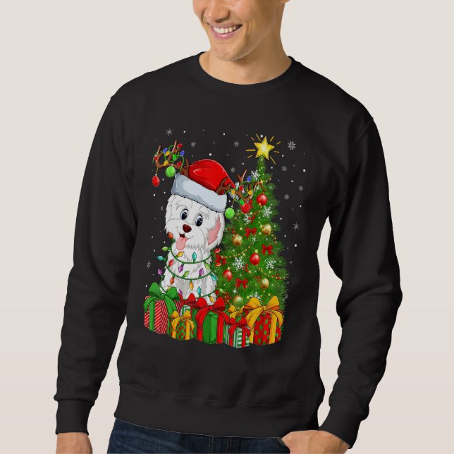 Xmas Holiday Lights Santa Havanese Dog Christmas T Sweatshirt (Front)
