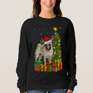 Xmas Holiday Lights Santa Pug Dog Christmas Tree Sweatshirt