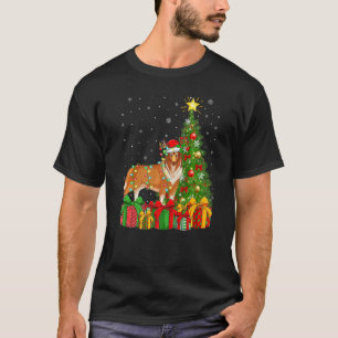 Xmas Holiday Lights Santa Rough Collie Dog Christm T-Shirt