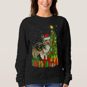 Xmas Holiday Lights Santa Sheltie Dog Christmas Tr Sweatshirt