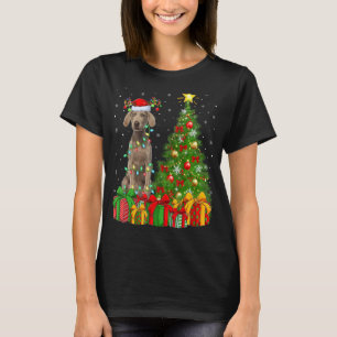 Xmas Holiday Lights Santa Weimaraner Dog Christmas T-Shirt