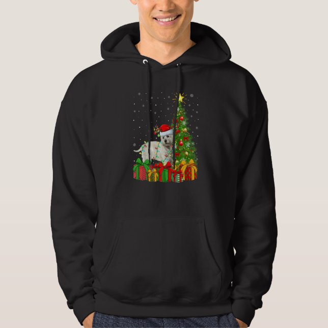 Xmas Holiday Lights Santa Westie Dog Christmas Tre Hoodie (Front)