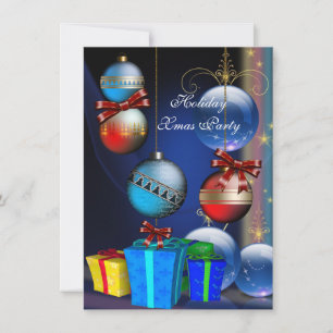 Xmas Holiday Party Red Blue Gifts Boxes Balls Invitation