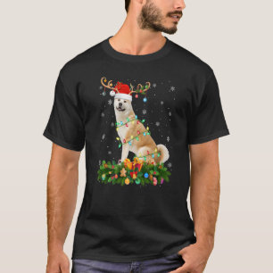 Xmas Holiday Reindeer Hat Santa Akita Inu Dog Chri T-Shirt