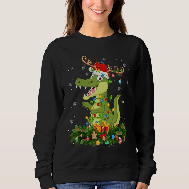 Xmas Holiday Reindeer Hat Santa Alligator Christma Sweatshirt (Front)