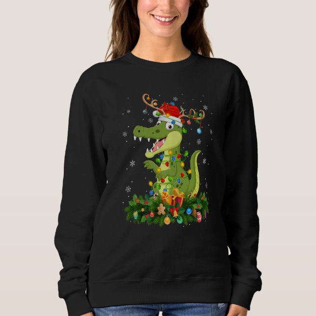 Xmas Holiday Reindeer Hat Santa Alligator Christma Sweatshirt (Front)