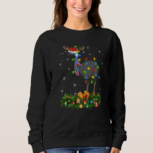 Xmas Holiday Reindeer Hat Santa Cassowary Bird Chr Sweatshirt (Front)