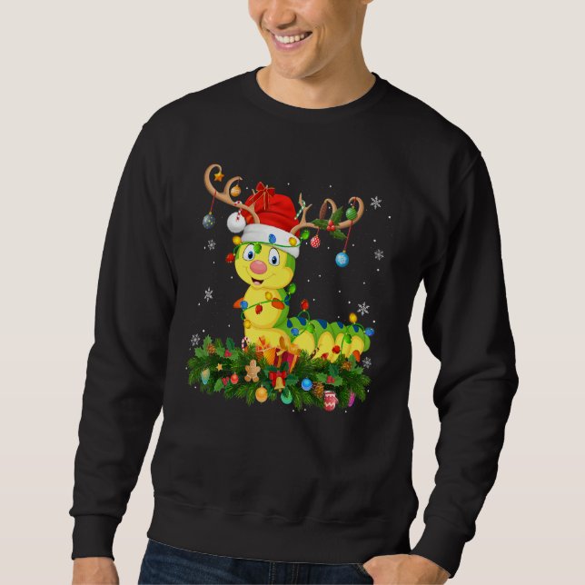 Xmas Holiday Reindeer Hat Santa Caterpillar Christ Sweatshirt (Front)