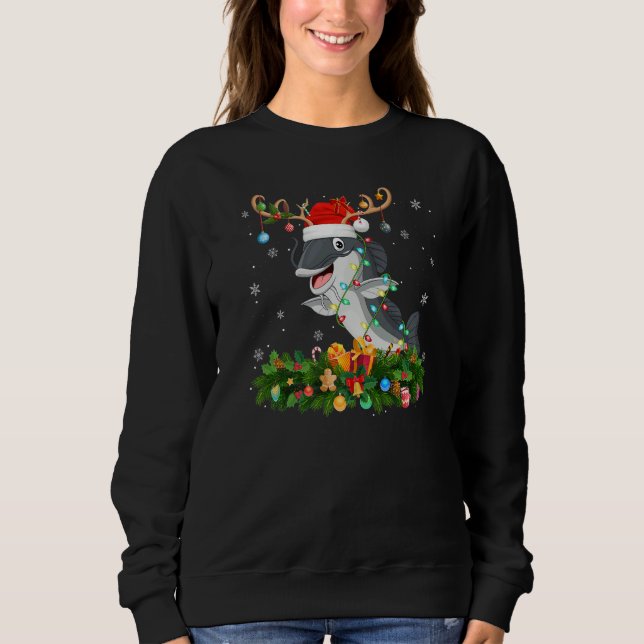 Xmas Holiday Reindeer Hat Santa Catfish Christmas  Sweatshirt (Front)