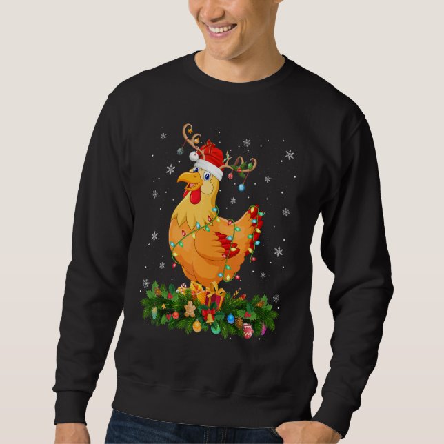 Xmas Holiday Reindeer Hat Santa Chicken Bird Chris Sweatshirt (Front)