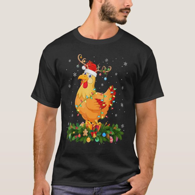 Xmas Holiday Reindeer Hat Santa Chicken Bird Chris T-Shirt (Front)