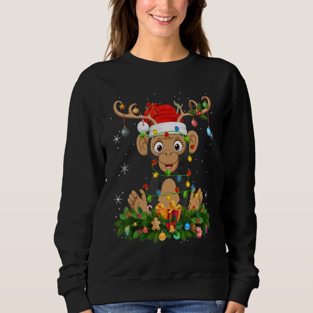 Xmas Holiday Reindeer Hat Santa Chimpanzee Christm Sweatshirt (Front)