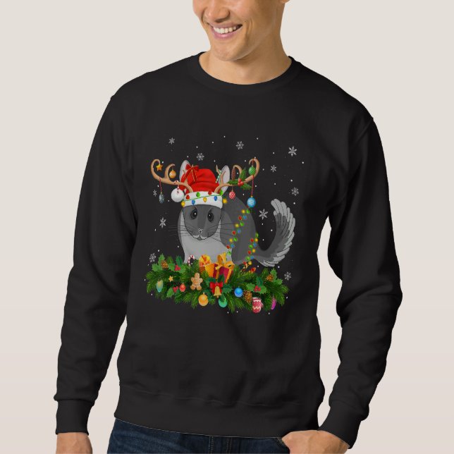 Xmas Holiday Reindeer Hat Santa Chinchilla Christm Sweatshirt (Front)
