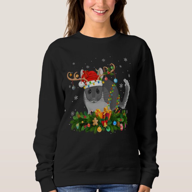 Xmas Holiday Reindeer Hat Santa Chinchilla Christm Sweatshirt (Front)