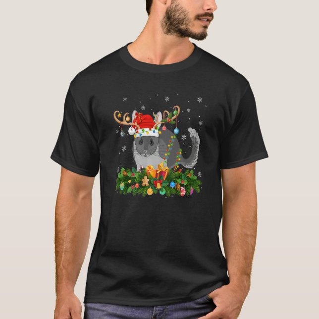 Xmas Holiday Reindeer Hat Santa Chinchilla Christm T-Shirt (Front)