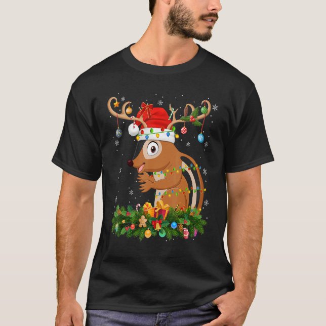 Xmas Holiday Reindeer Hat Santa Chipmunk Christmas T-Shirt (Front)