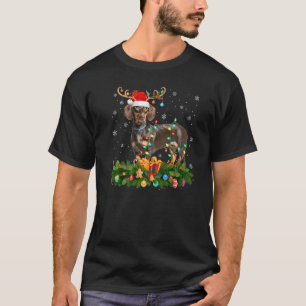 Xmas Holiday Reindeer Hat Santa Dachshund Dog Chri T-Shirt