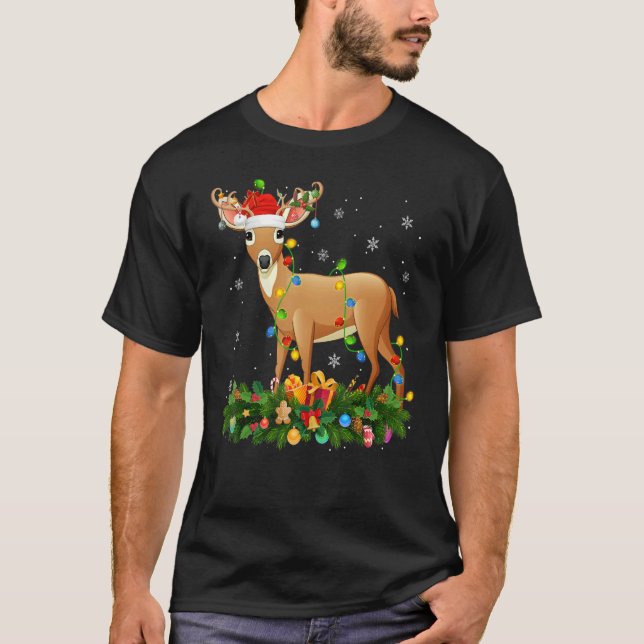 Xmas Holiday Reindeer Hat Santa Deer Christmas T-Shirt (Front)
