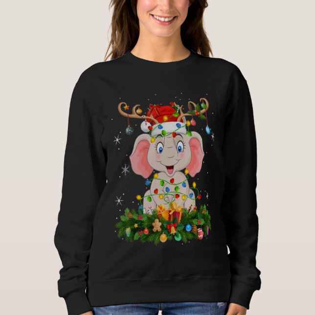 Xmas Holiday Reindeer Hat Santa Elephant Christmas Sweatshirt (Front)