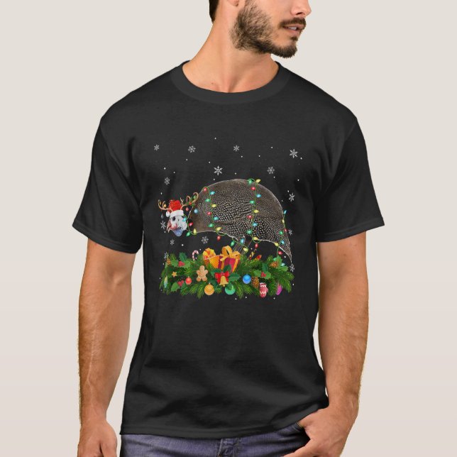 Xmas Holiday Reindeer Hat Santa Guinea Fowl Bird C T-Shirt (Front)