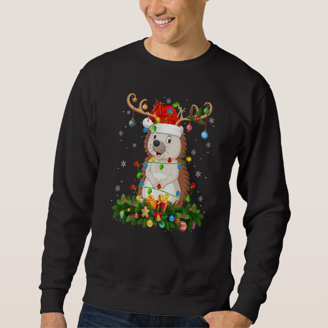 Xmas Holiday Reindeer Hat Santa Hedgehog Christmas Sweatshirt (Front)
