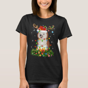 Xmas Holiday Reindeer Hat Santa Hedgehog Christmas T-Shirt