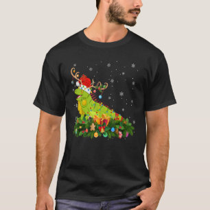Xmas Holiday Reindeer Hat Santa Iguana Christmas T-Shirt