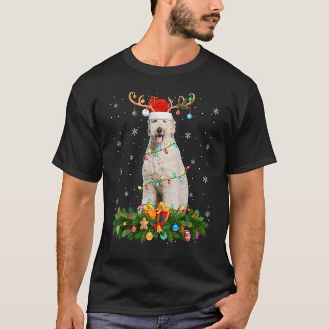 Xmas Holiday Reindeer Hat Santa Labradoodle Dog Ch T-Shirt (Front)