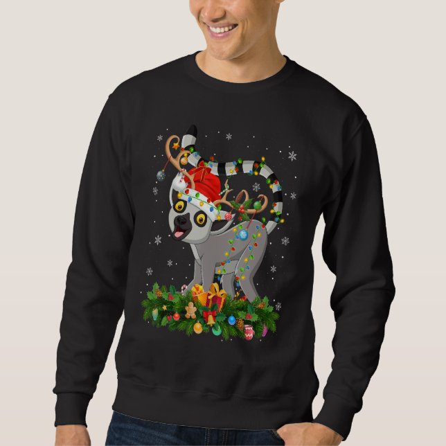 Xmas Holiday Reindeer Hat Santa Lemur Christmas Sweatshirt (Front)