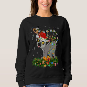 Xmas Holiday Reindeer Hat Santa Lemur Christmas Sweatshirt