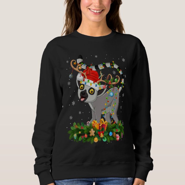 Xmas Holiday Reindeer Hat Santa Lemur Christmas Sweatshirt (Front)